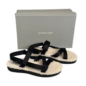 Everlane The ReNew Teddy Sport Sandal 8 NIB Black Sherpa Cozy Comfy Gorpcore